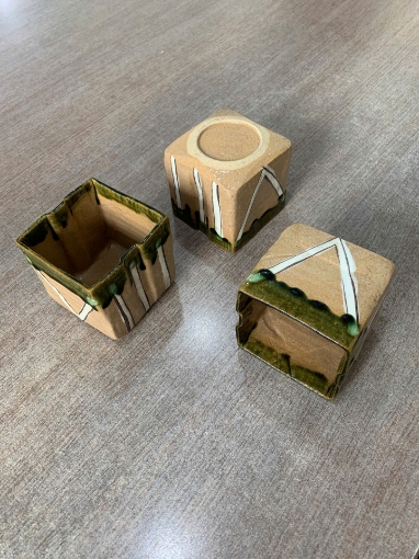 Picture of 3 hand made Japanese Oribe tea ceremony